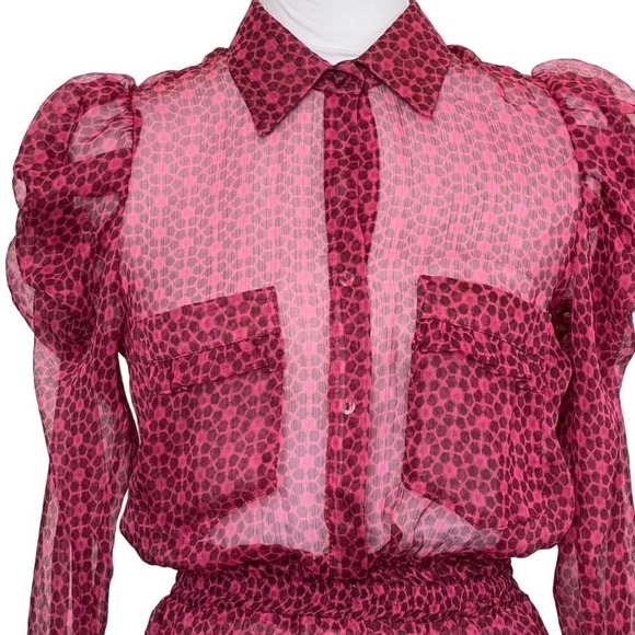 MISA Los Angeles Collared Dress Sheer Ruffled Long Sleeve ‎ Size XS - Picture 6 of 16